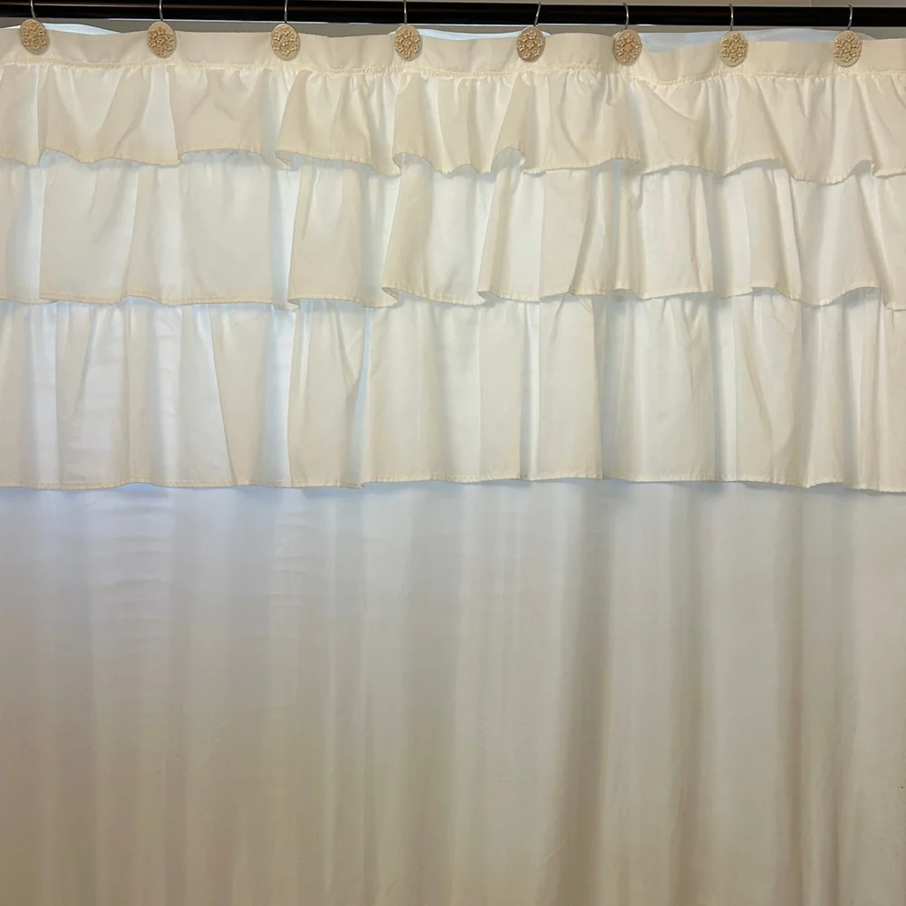 Shower Curtain Farmhouse White with Grace Ruffled 72